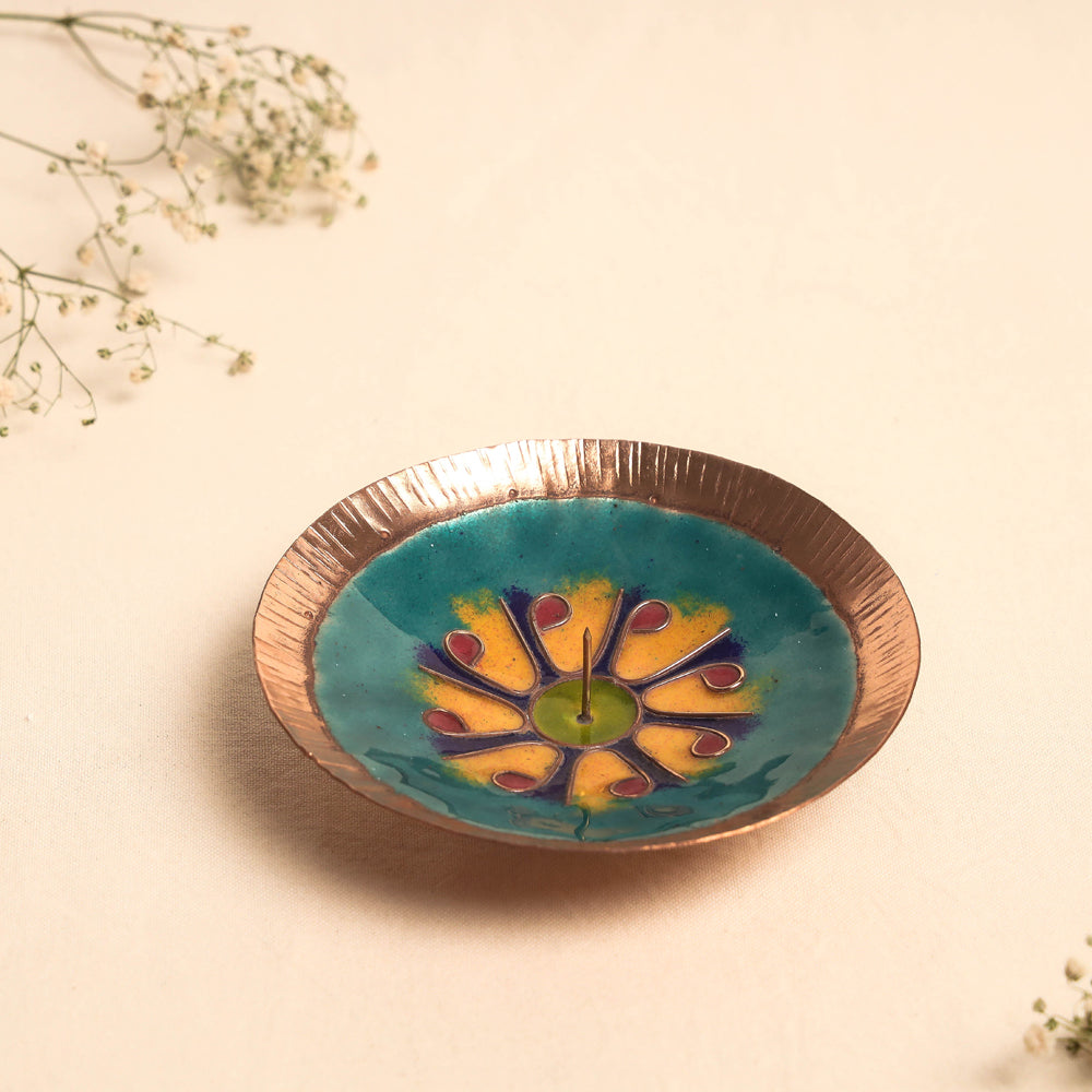 Copper Hand-Hammered Enamel Work Incense Cones Holder