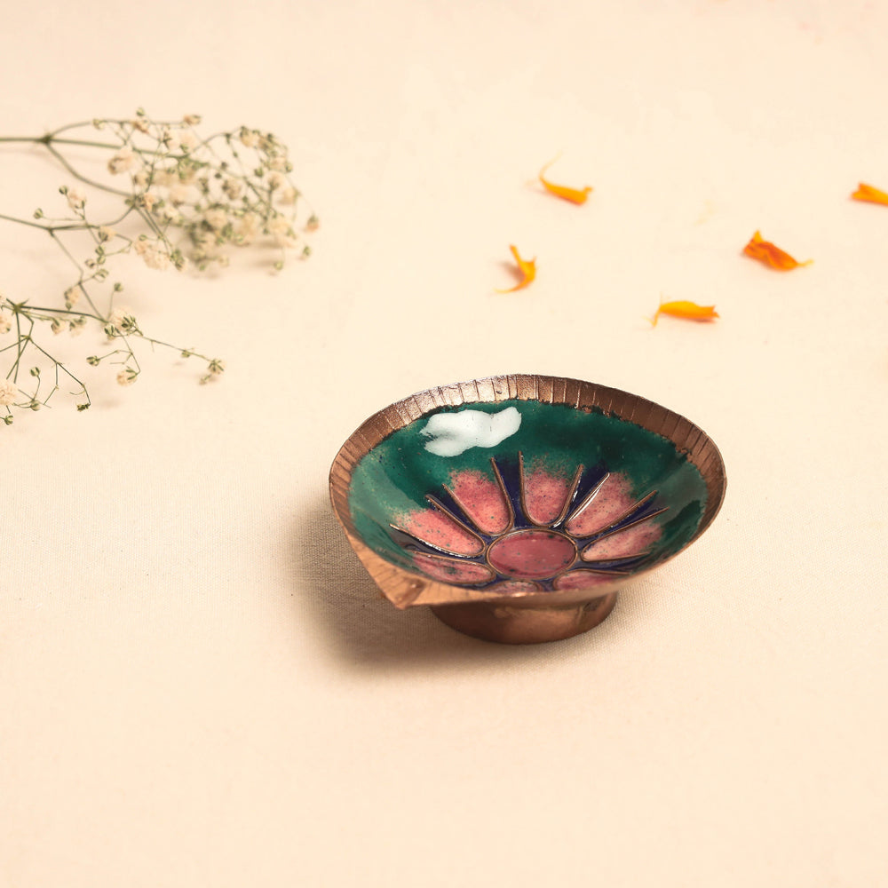 Copper Hand-Hammered Enamel Work Diya
