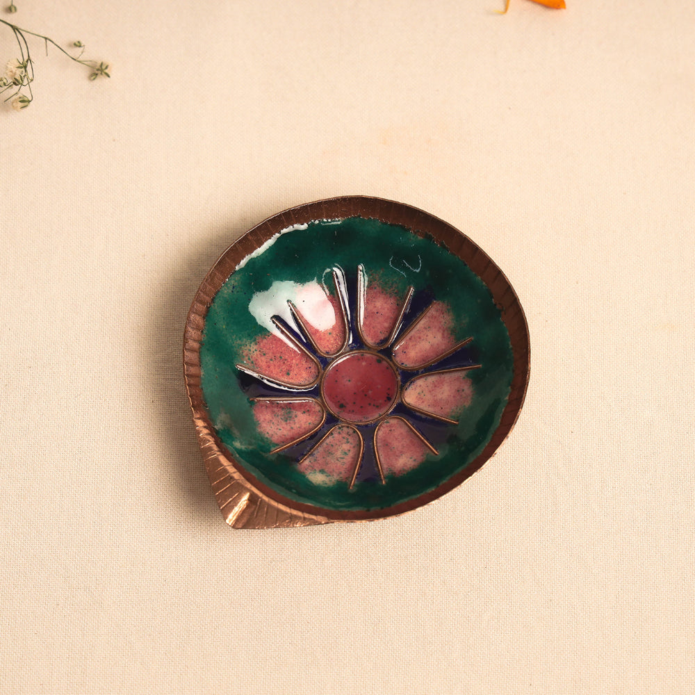 Copper Hand-Hammered Enamel Work Diya