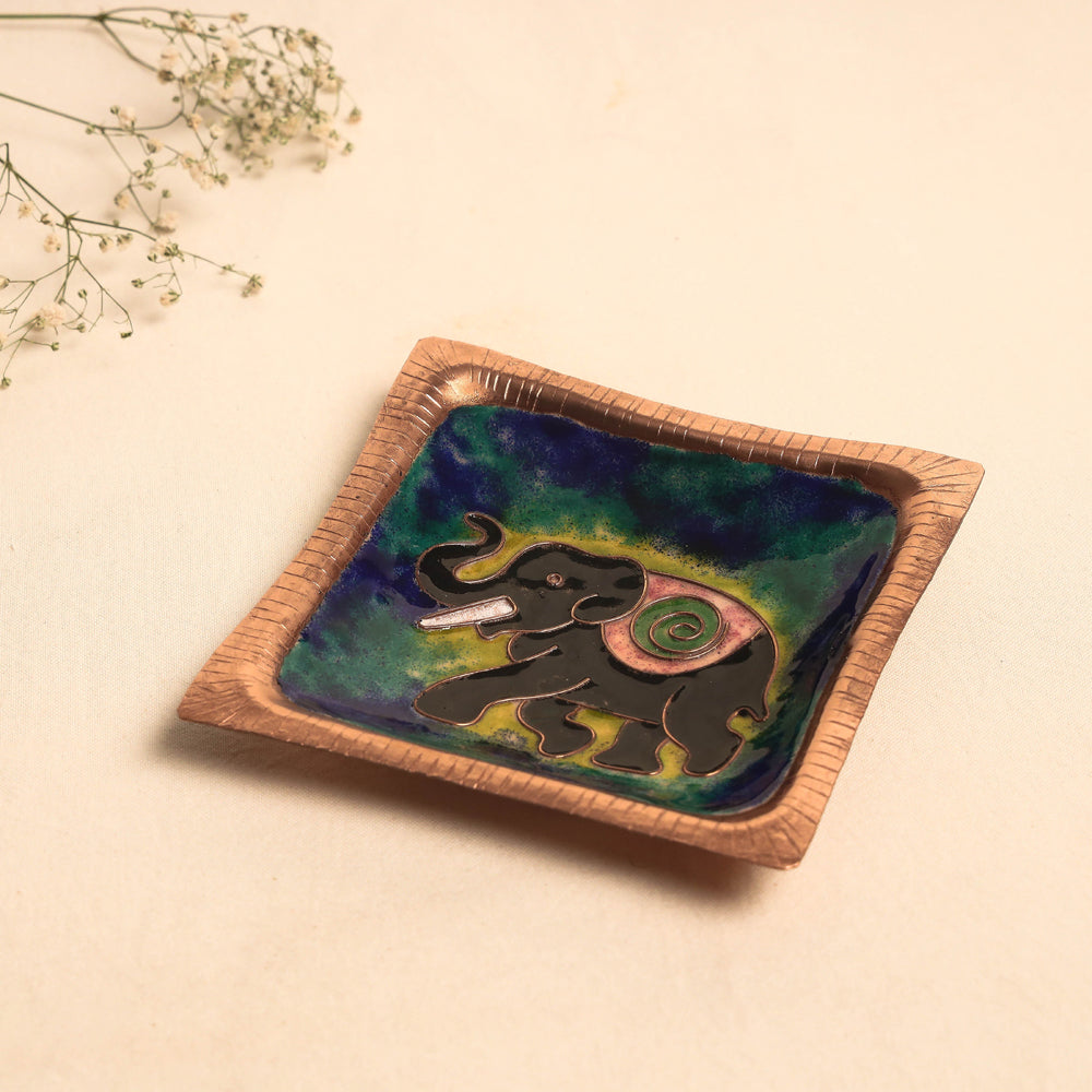 Copper Hand-Hammered Enamel Work Tray
