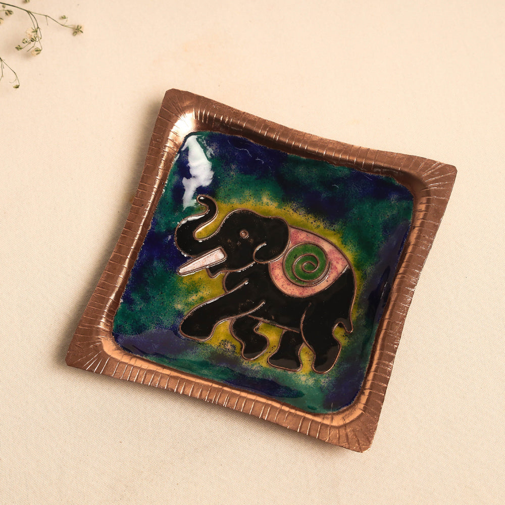 Copper Hand-Hammered Enamel Work Tray