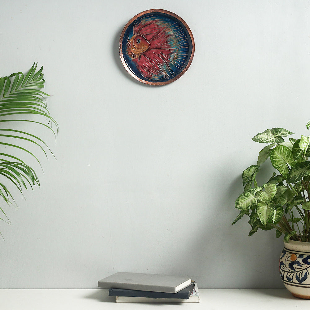 Copper Hand-Hammered Enamel Work Plate/Wall Frame