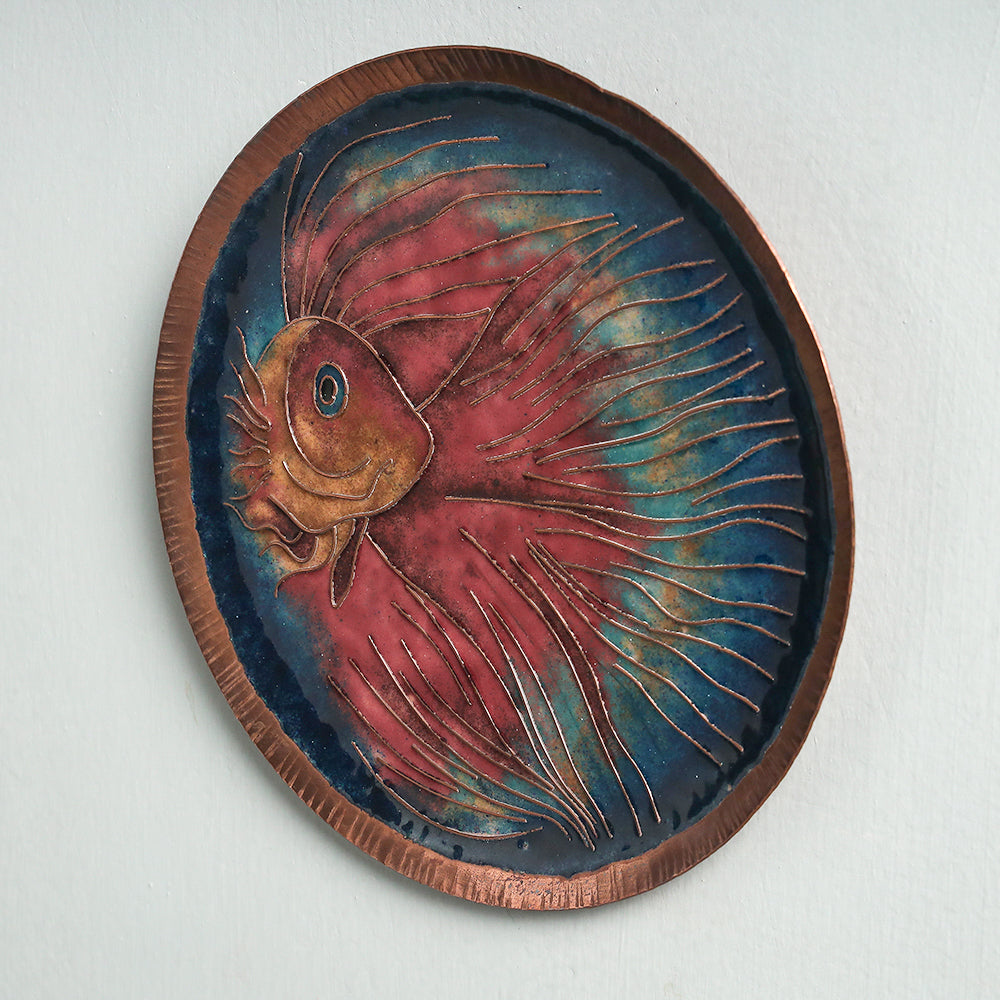 Copper Hand-Hammered Enamel Work Plate/Wall Frame