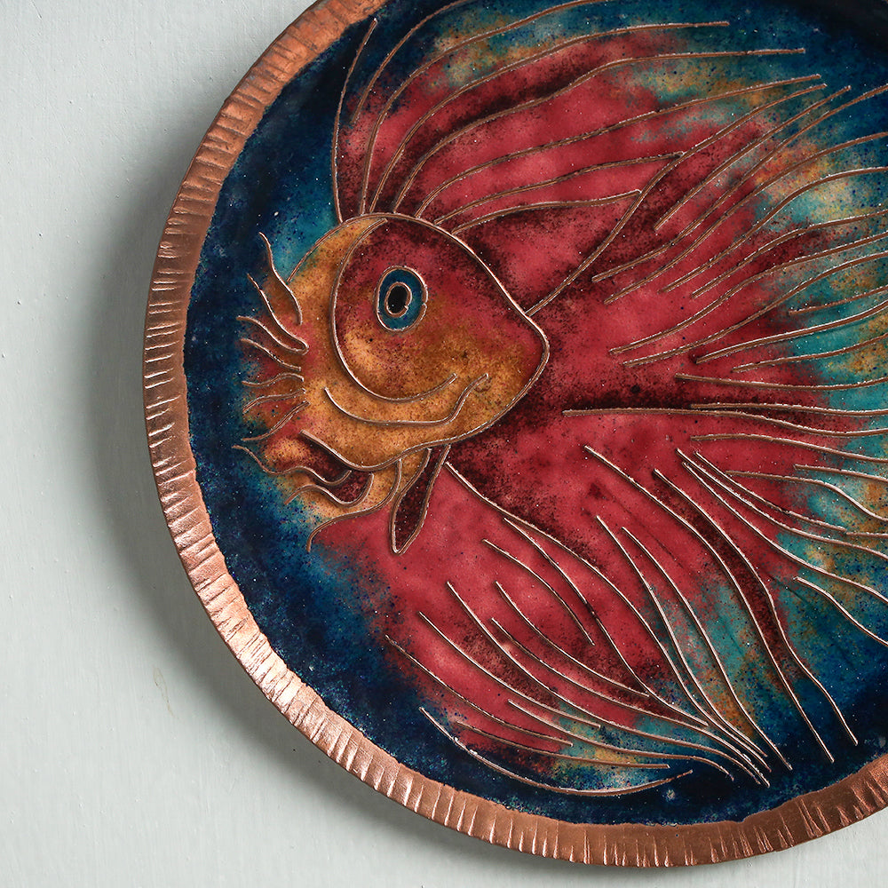 Copper Hand-Hammered Enamel Work Plate/Wall Frame