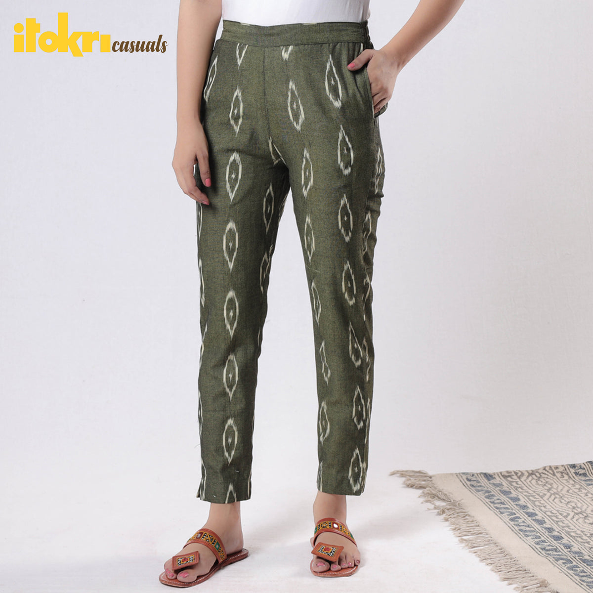 iTokri Casuals - Pochampally Ikat Cotton Tapered Casual Pant for Women
