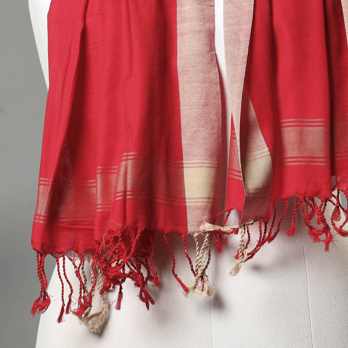 Traditional Maheshwari Cotton Handloom Stole with Tassels