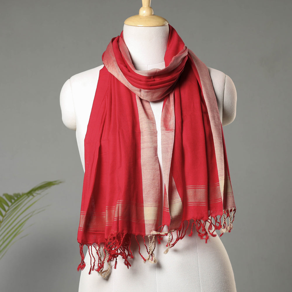 Traditional Maheshwari Cotton Handloom Stole with Tassels
