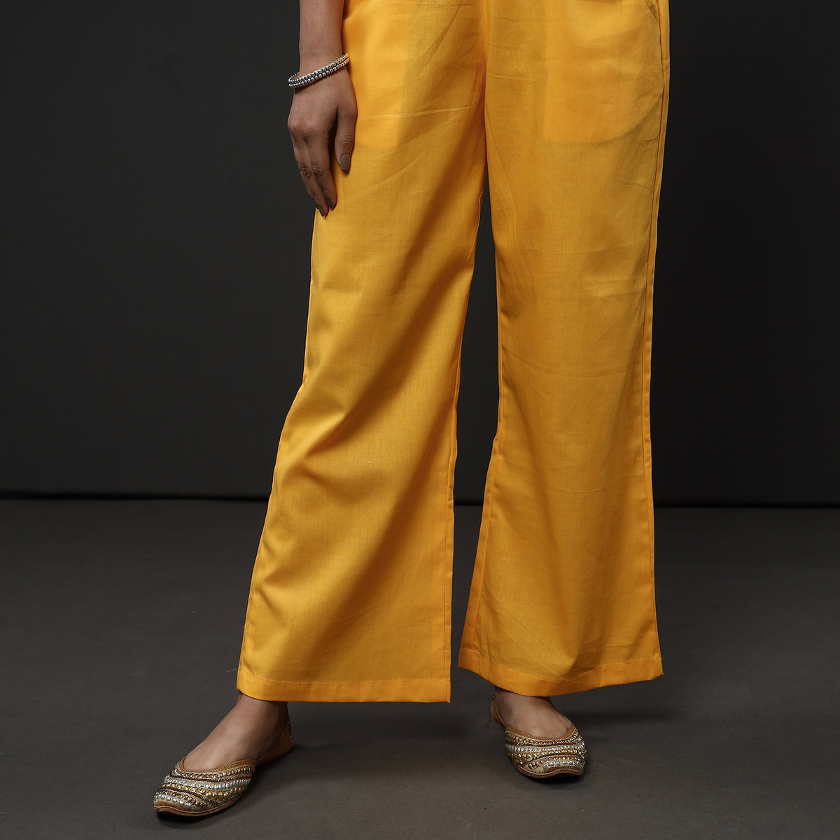Yellow &amp; Orange - Kota Doria Pure Silk Stitched Kurta with Palazzo &amp; Dupatta Set