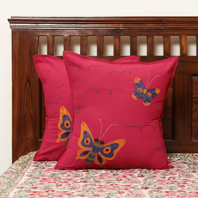 Set of 2 - Chandi Mati Tagai Work Cotton Cushion Cover (16x16 inches)
