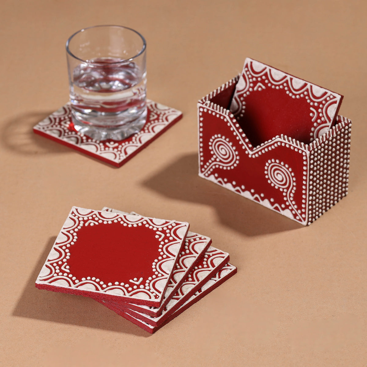 Mandana Art Handpainted Paper Mache Coasters (Set of 6)