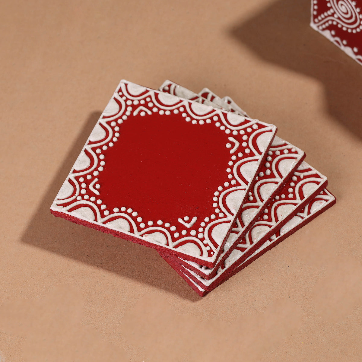Mandana Art Handpainted Paper Mache Coasters (Set of 6)