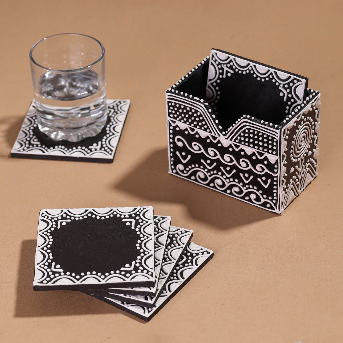 Mandana Art Handpainted Paper Mache Coasters (Set of 6)