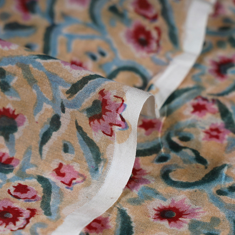 Chanderi Silk Sanganeri Hand Block Printed Fabric