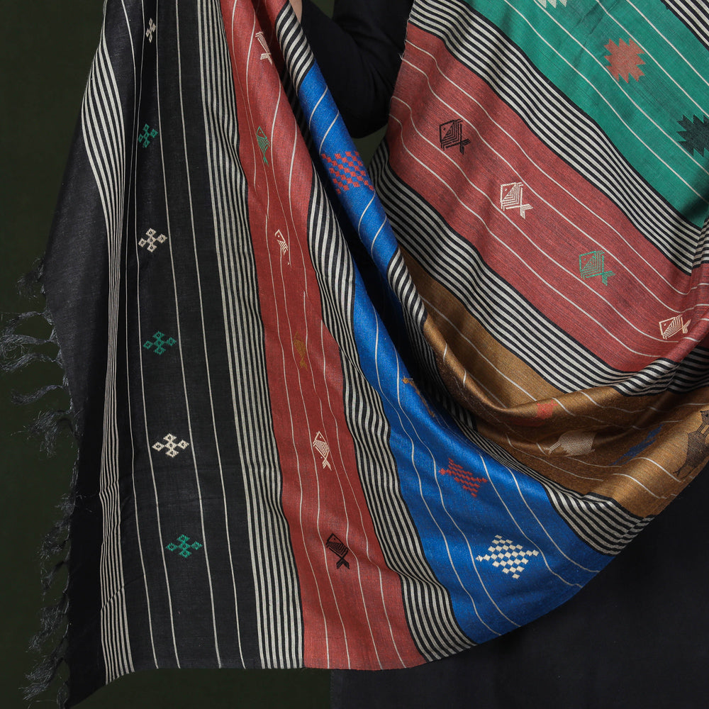Bastar Motif Pure Tussar Silk Handloom Jala Weave Dupatta