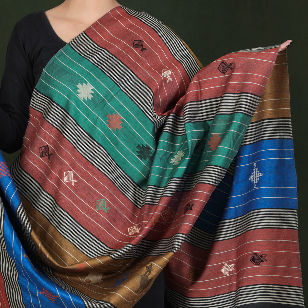 Bastar Motif Pure Tussar Silk Handloom Jala Weave Dupatta