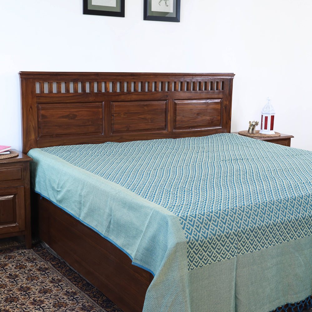 Pure Cotton Handloom Double Bedcover from Bijnor by Nizam (106 x 95 in)