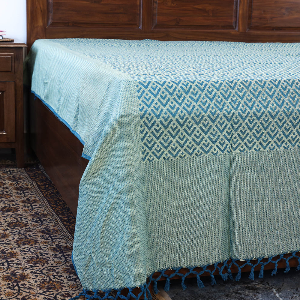 Pure Cotton Handloom Double Bedcover from Bijnor by Nizam (106 x 95 in)