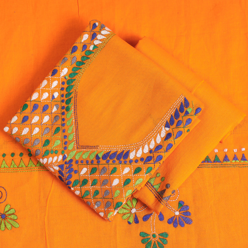 Bengal Kantha Embroidered Cotton 3pc Suit Material Set