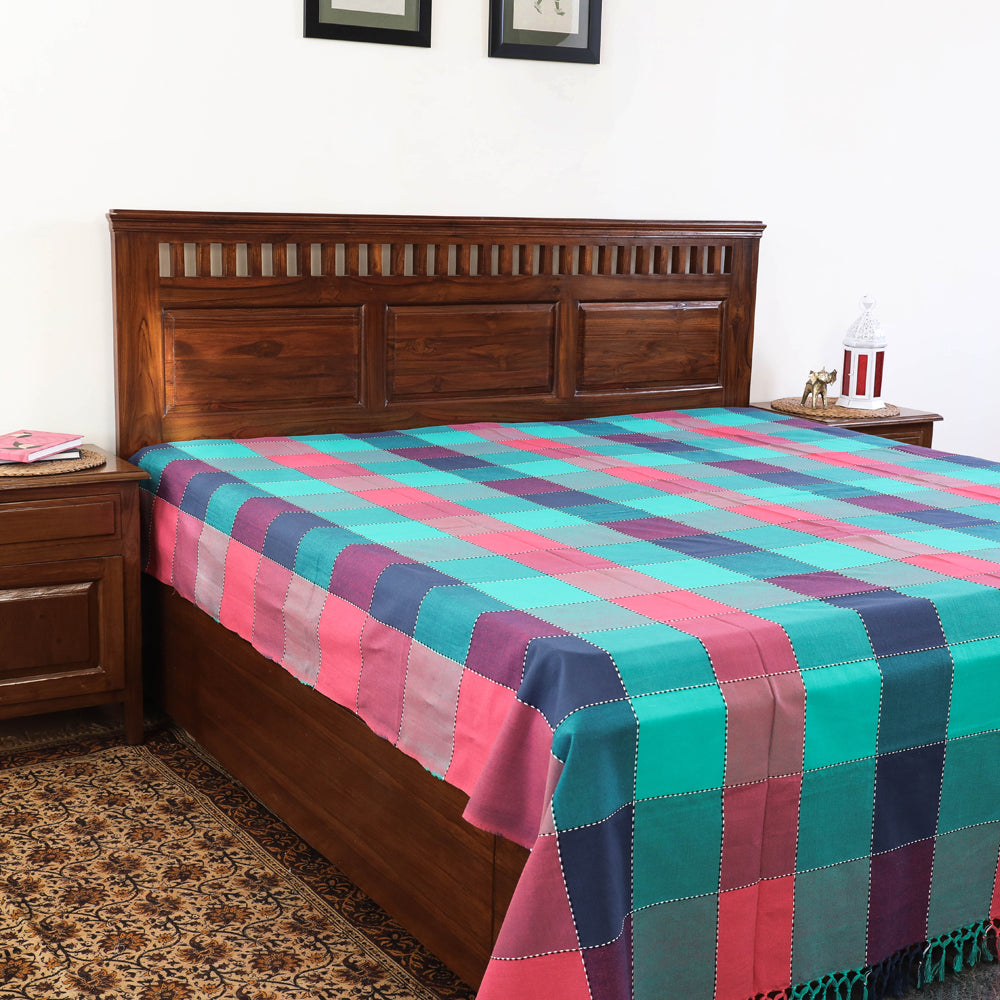 Pure Cotton Handloom Double Bedcover from Bijnor by Nizam (106 x 95 in)