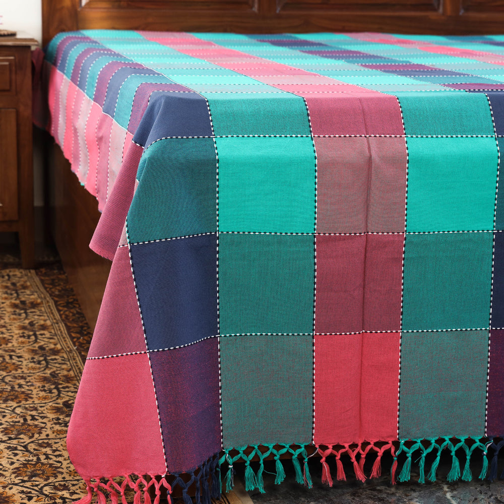 Pure Cotton Handloom Double Bedcover from Bijnor by Nizam (106 x 95 in)