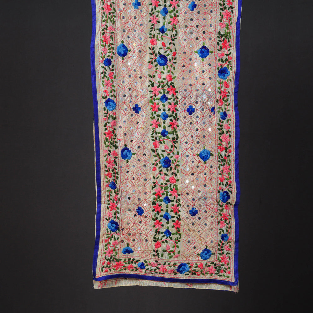 Ranihati Chapa Work Phulkari Embroidered Chanderi Silk Stole