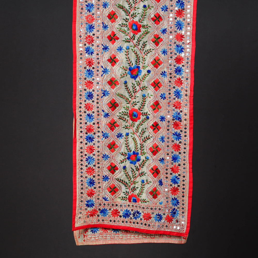 Ranihati Chapa Work Phulkari Embroidered Chanderi Silk Stole