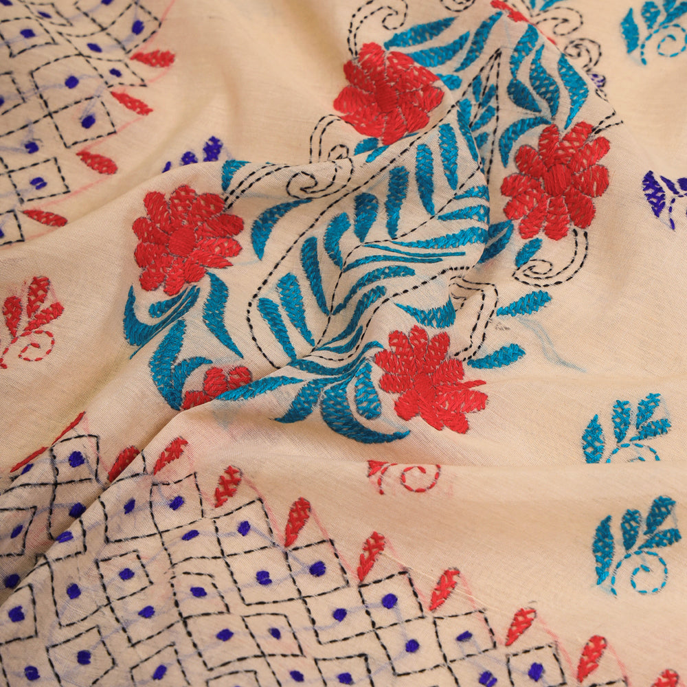 Phulkari Hand Embroidered Silk-Cotton Saree