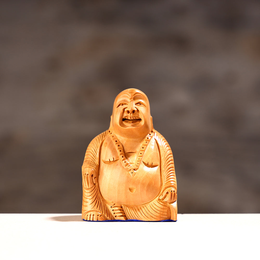 Laughing Buddha - Handcarved Kadam Wood Sculpture