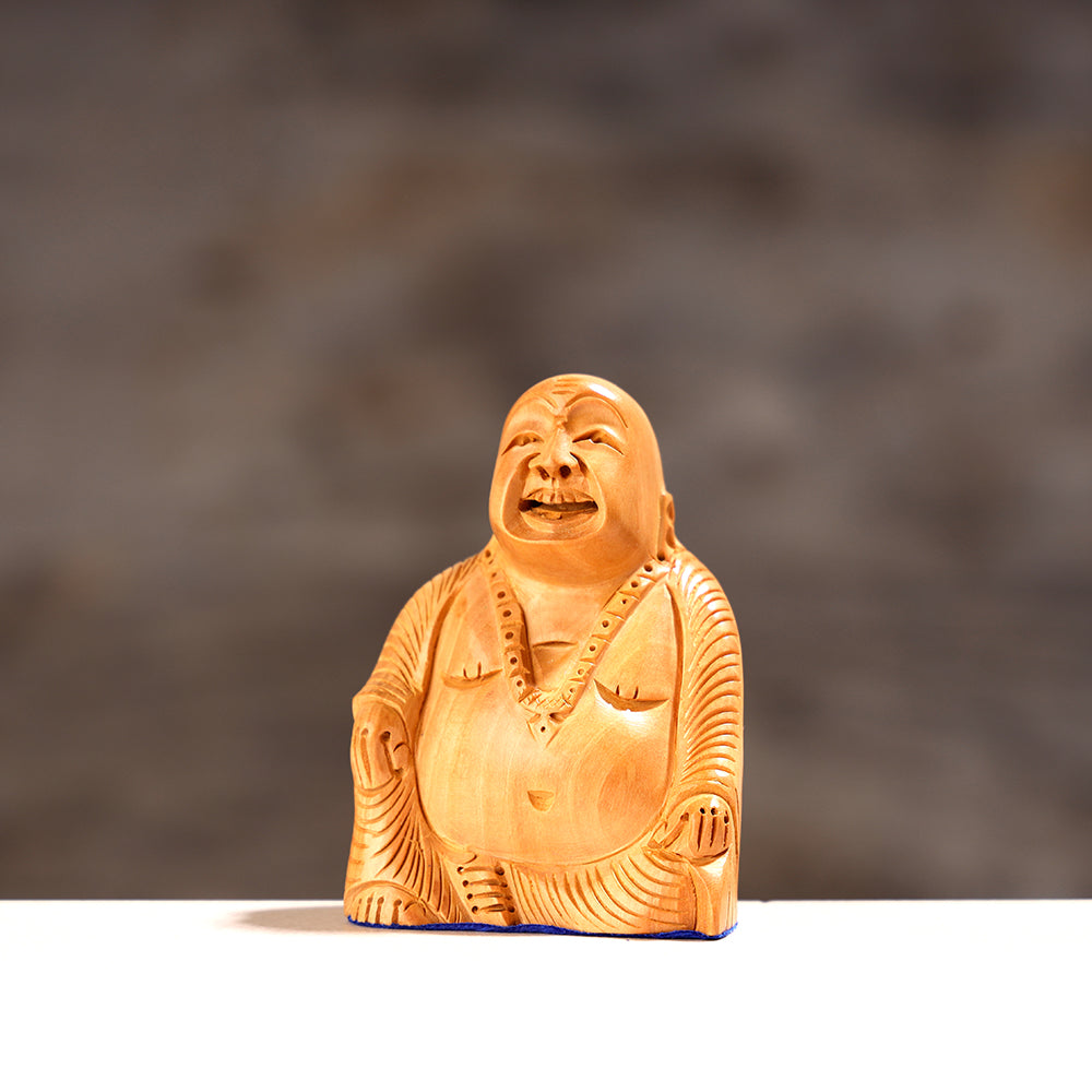Laughing Buddha - Handcarved Kadam Wood Sculpture