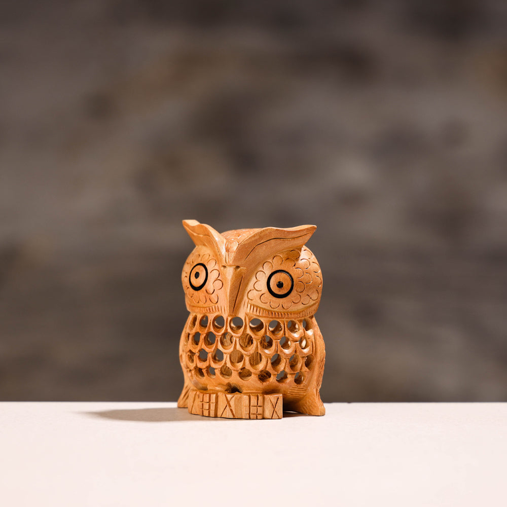 Owl - Handcarved Kadam Wood Sculpture