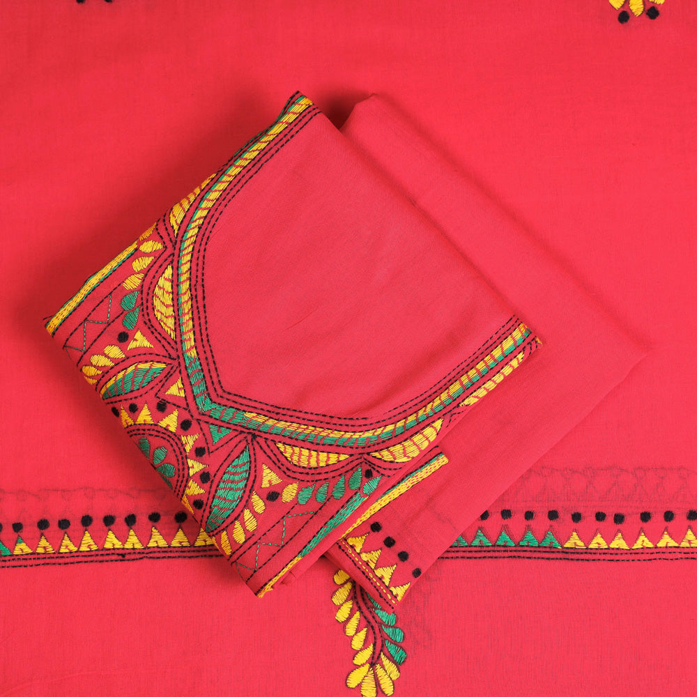 Bengal Kantha Embroidery Pure Cotton 3pc Suit Material Set
