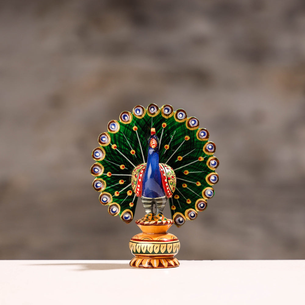 Peacock - Handcarved Kadam Wood Handpainted Sculpture