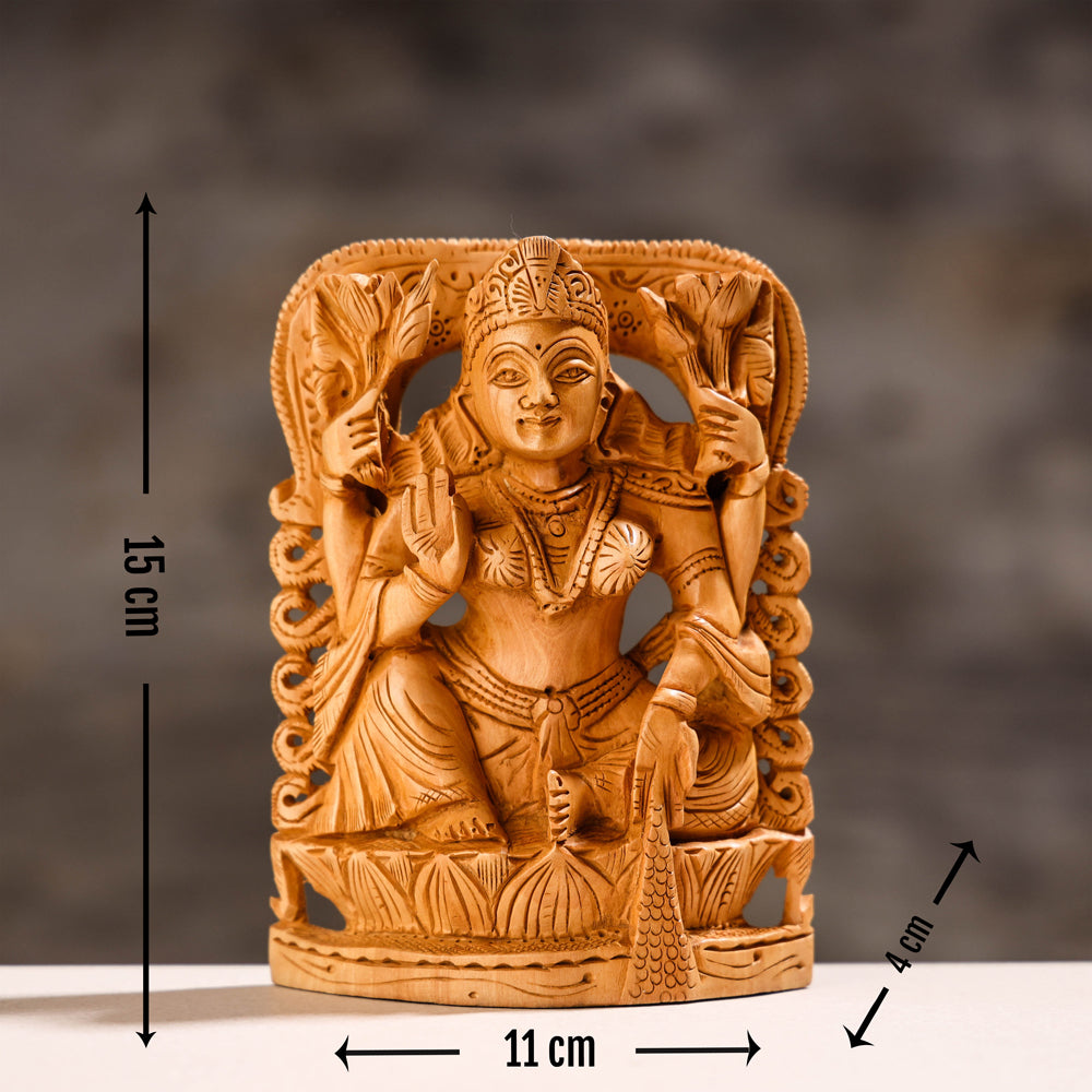 Goddess Laxmi - Handcarved Kadam Wood Sculpture (6 In)