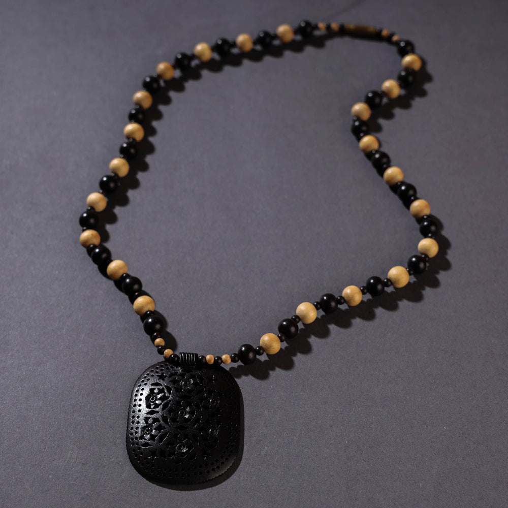 Fine Hand Carved Abnoos Wooden Pendant Necklace