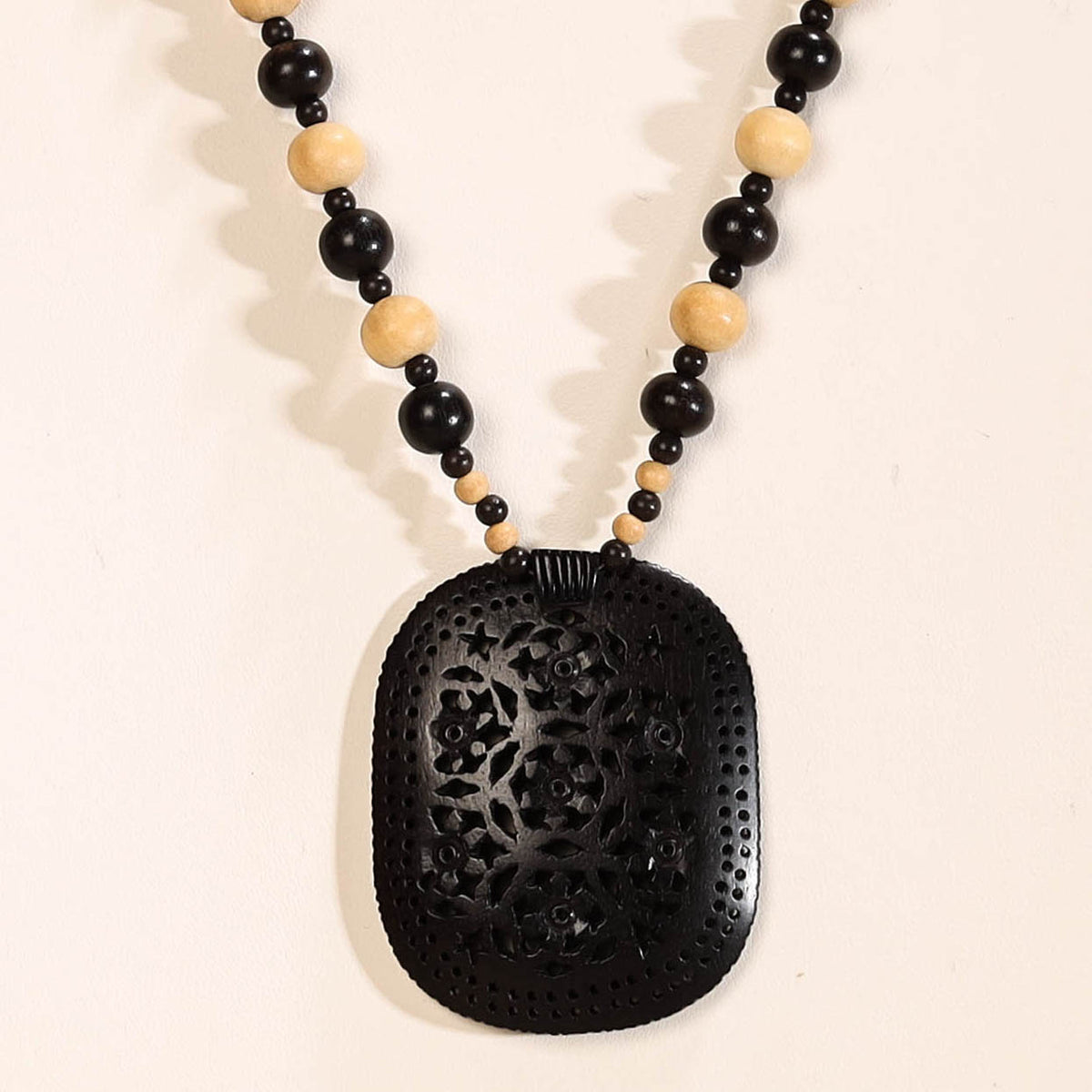 Fine Hand Carved Abnoos Wooden Pendant Necklace