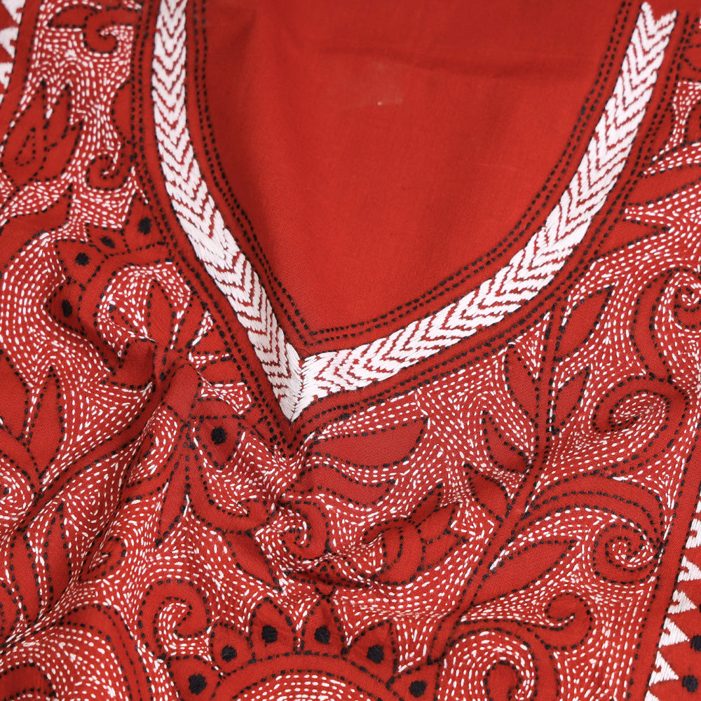 Bengal Kantha Embroidered Pure Cotton Kurti Material