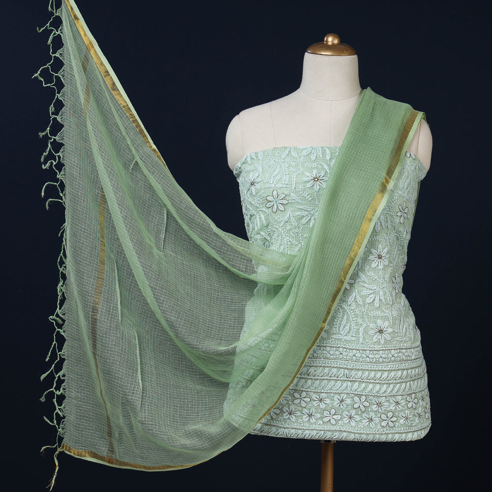 2pc Chikankari Hand Embroidered Beadwork Kota Doria Suit Material Set