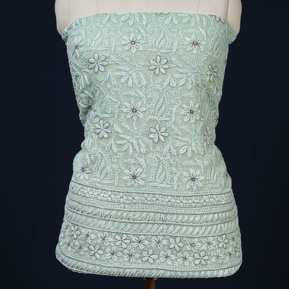 2pc Chikankari Hand Embroidered Beadwork Kota Doria Suit Material Set
