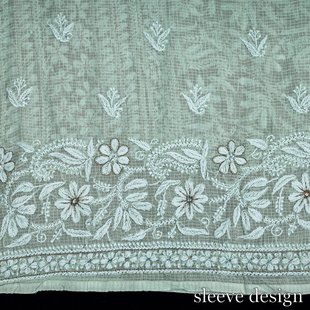 2pc Chikankari Hand Embroidered Beadwork Kota Doria Suit Material Set