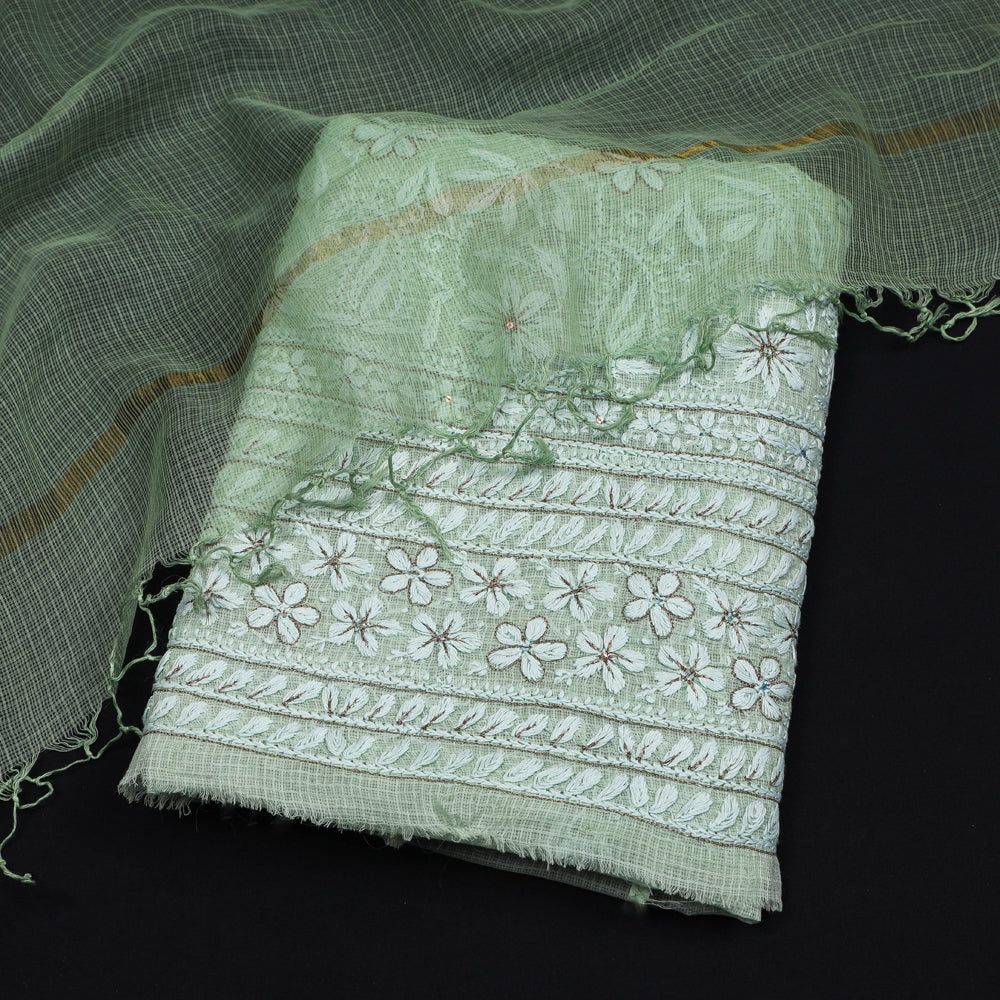 2pc Chikankari Hand Embroidered Beadwork Kota Doria Suit Material Set