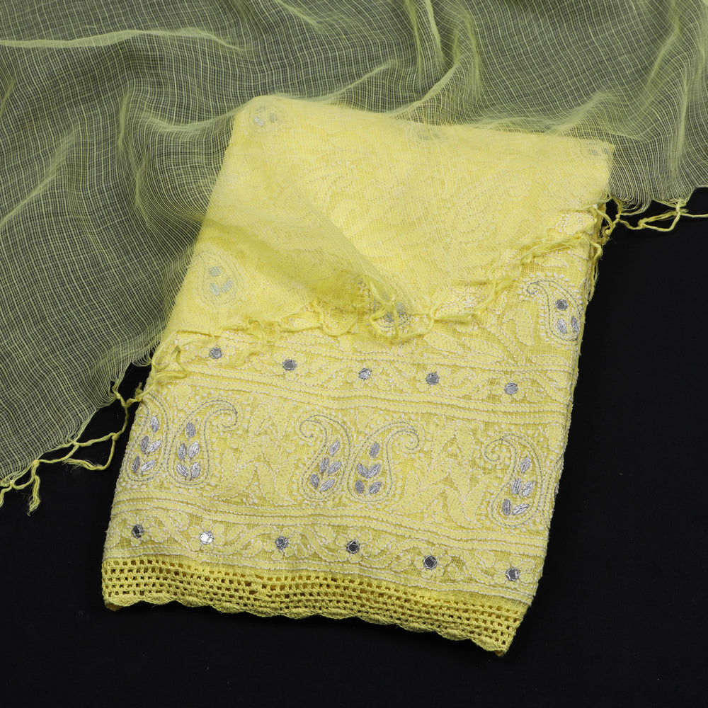 2pc Chikankari Hand Embroidered Beadwork Kota Doria Suit Material Set