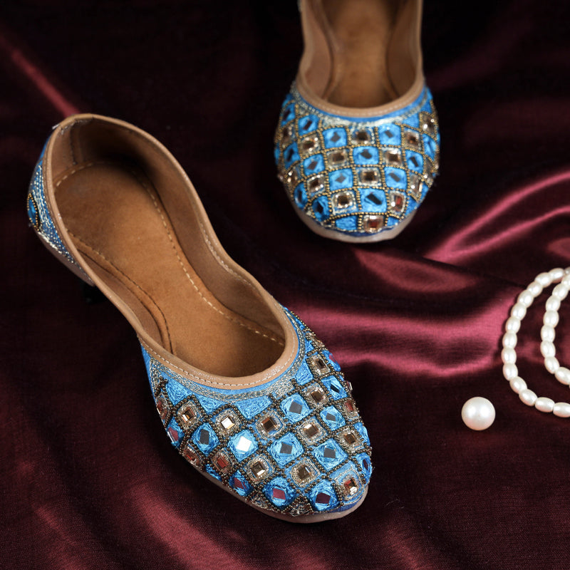 Handstitched Mirror &amp; Bead Work Jaipuri Flat Jutti