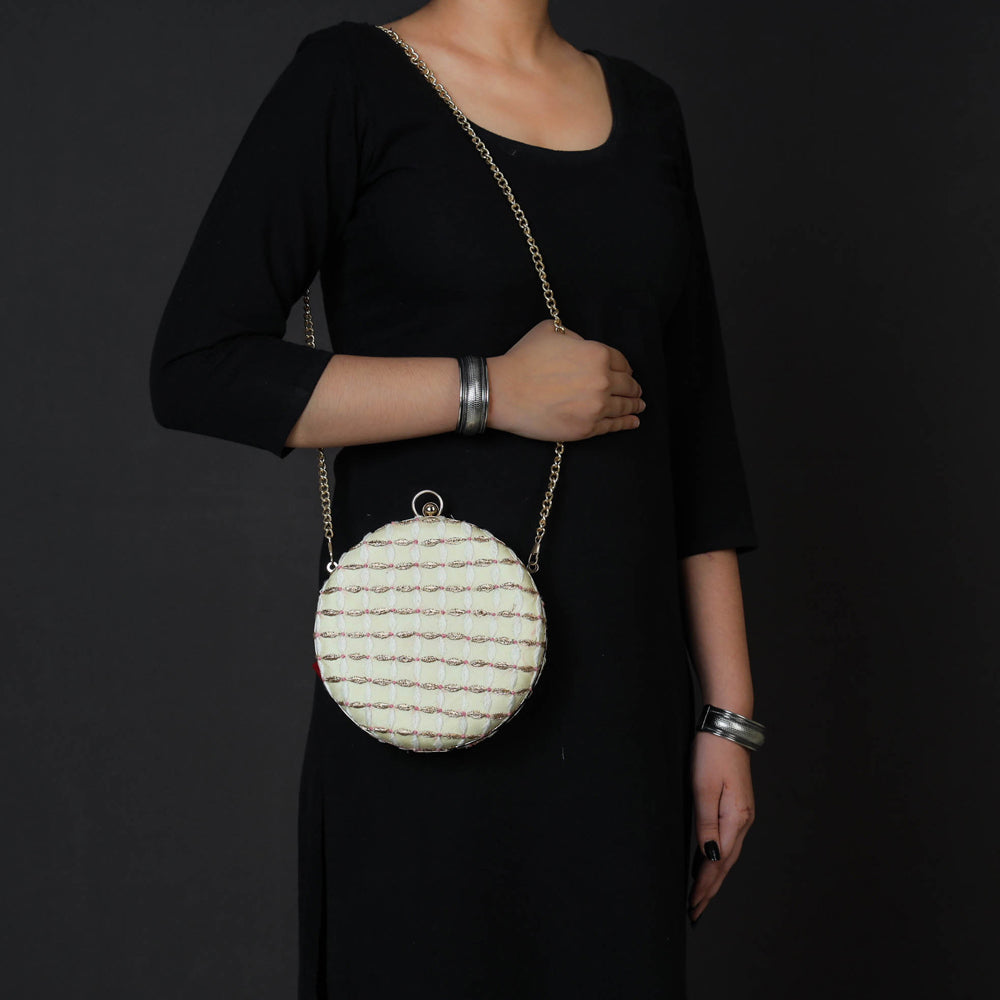 Chikankari Zari Hand Embroidered Tussar Silk Sling Bag