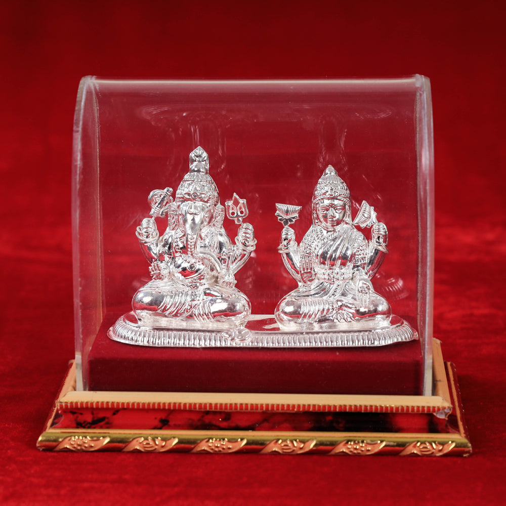 (3 in) Silver Lakshmi and Ganesh Idol (Big) (110 Grams)