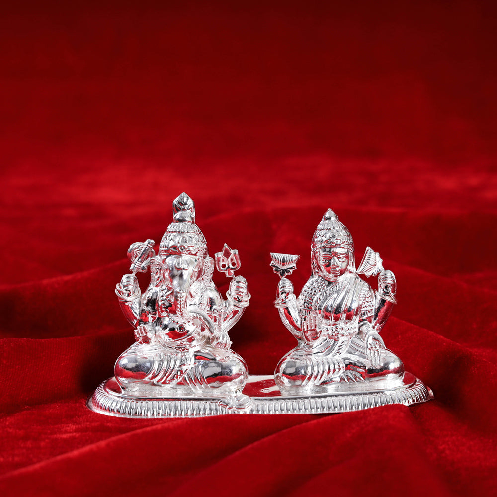 (3 in) Silver Lakshmi and Ganesh Idol (Big) (110 Grams)