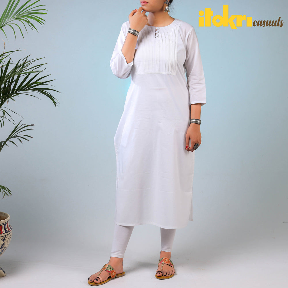 Classy Cotton OffWhite Kurta with Embroidered Yoke and Sleeves  Pant   Sujatra
