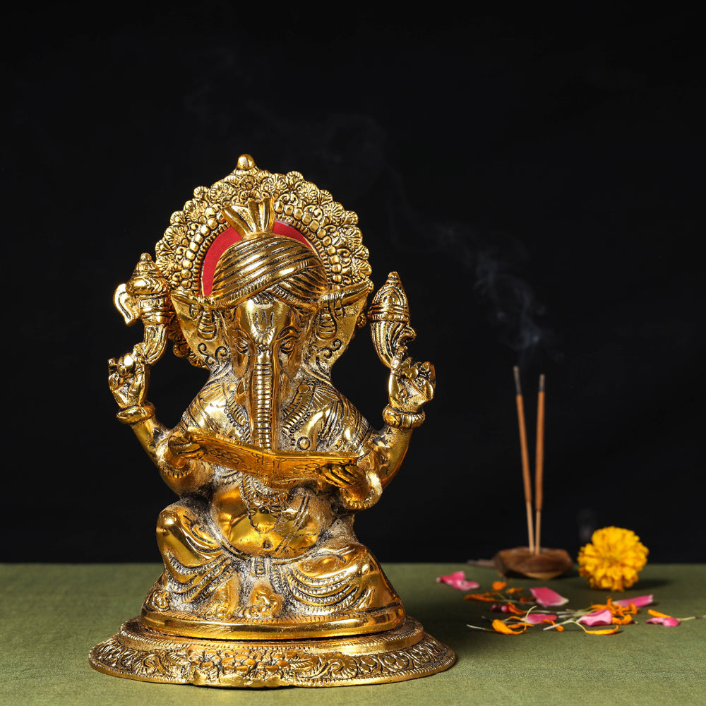Ganesha - Handmade Metal God Idol (9.5 in)