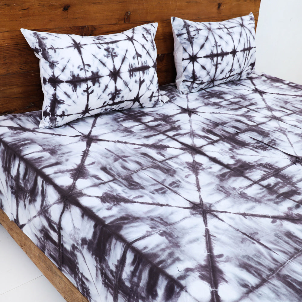 Shibori Tie-Dye Cotton Double Bed Cover with Pillow Covers (108 in x 90 in)