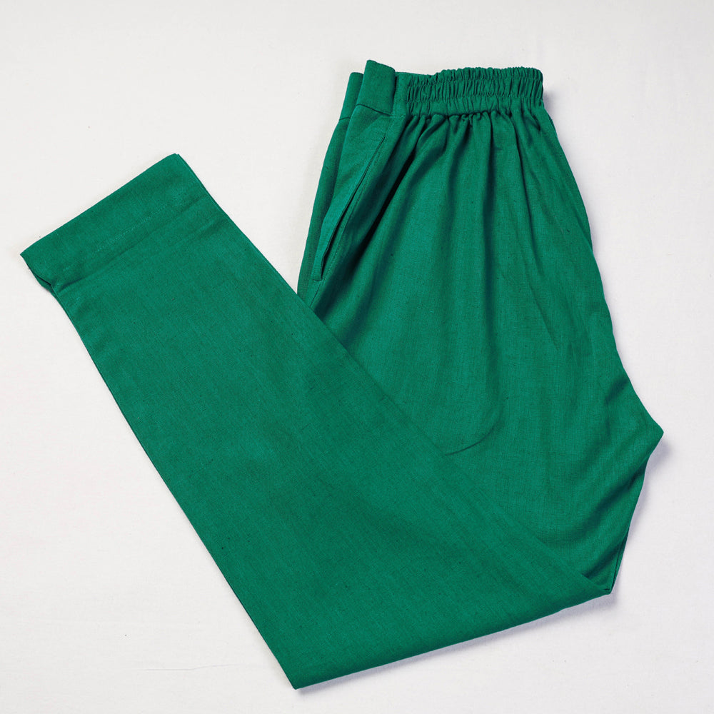 Bottle Green Cotton Tapered Casual Pant for Women