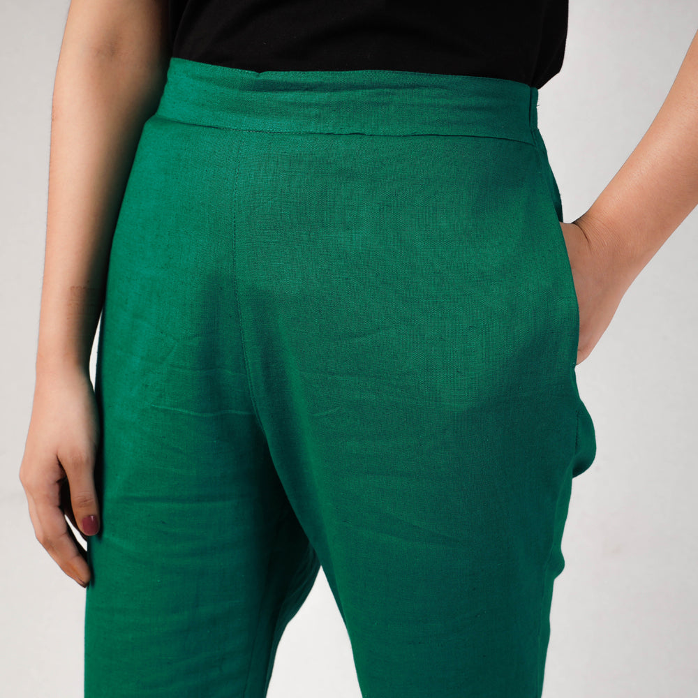 Bottle Green Cotton Tapered Casual Pant for Women